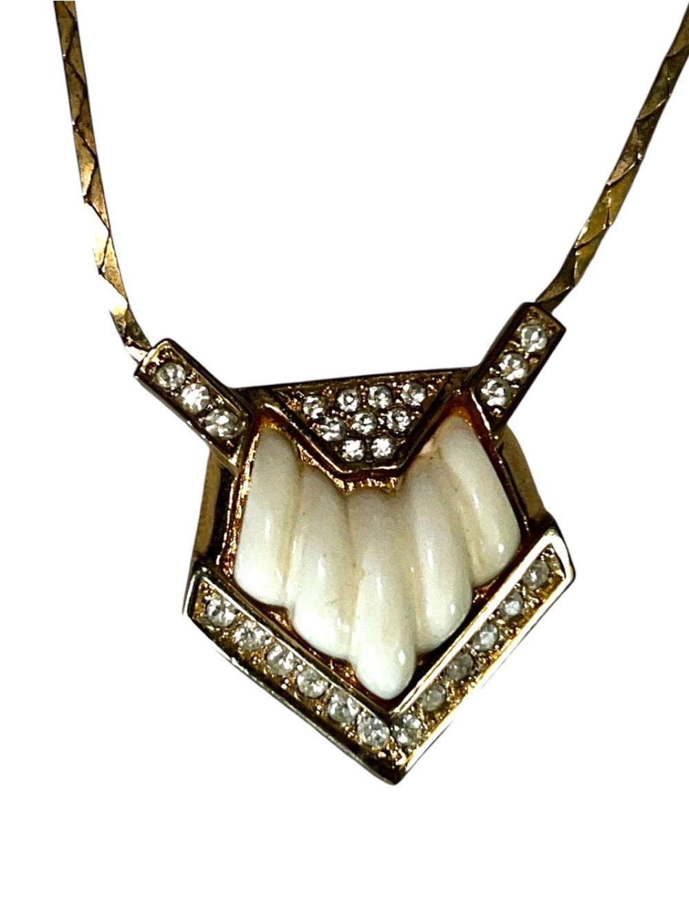 Vintage Christian Dior Gold-Tone Cream Colored Fan Pendant Necklace